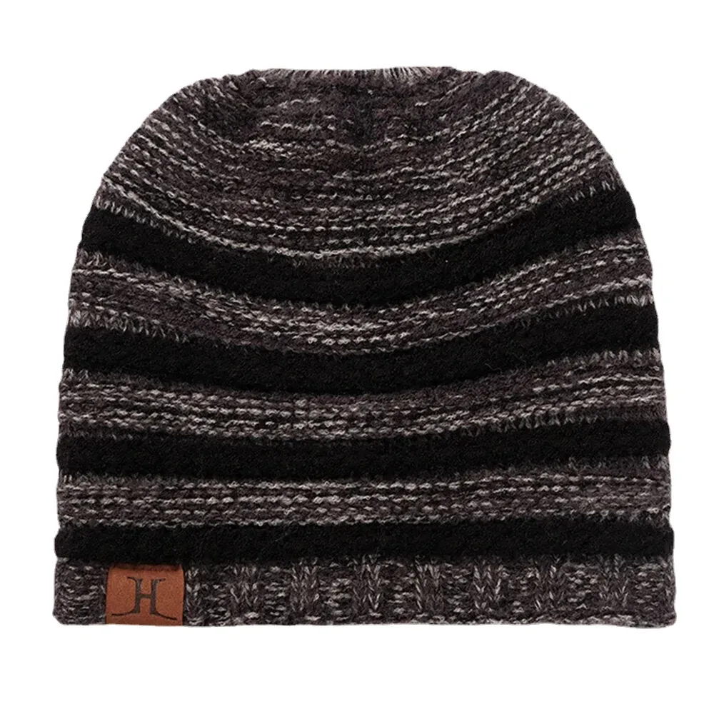 Unisex Wool Stripe Pattern Keep Warm Empty Top Ear Protection Knitted Hat