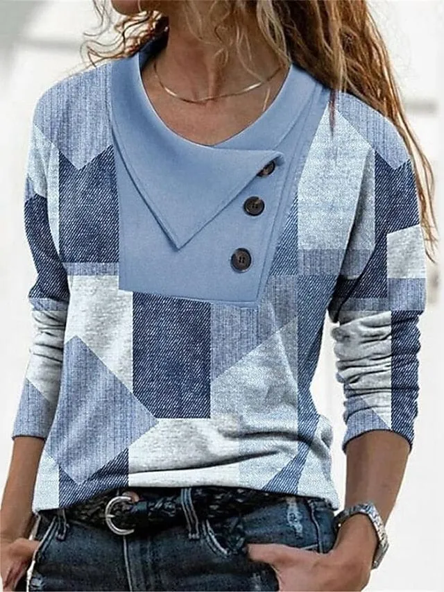 Geometric Abstract Long Sleeve T-shirt for Women