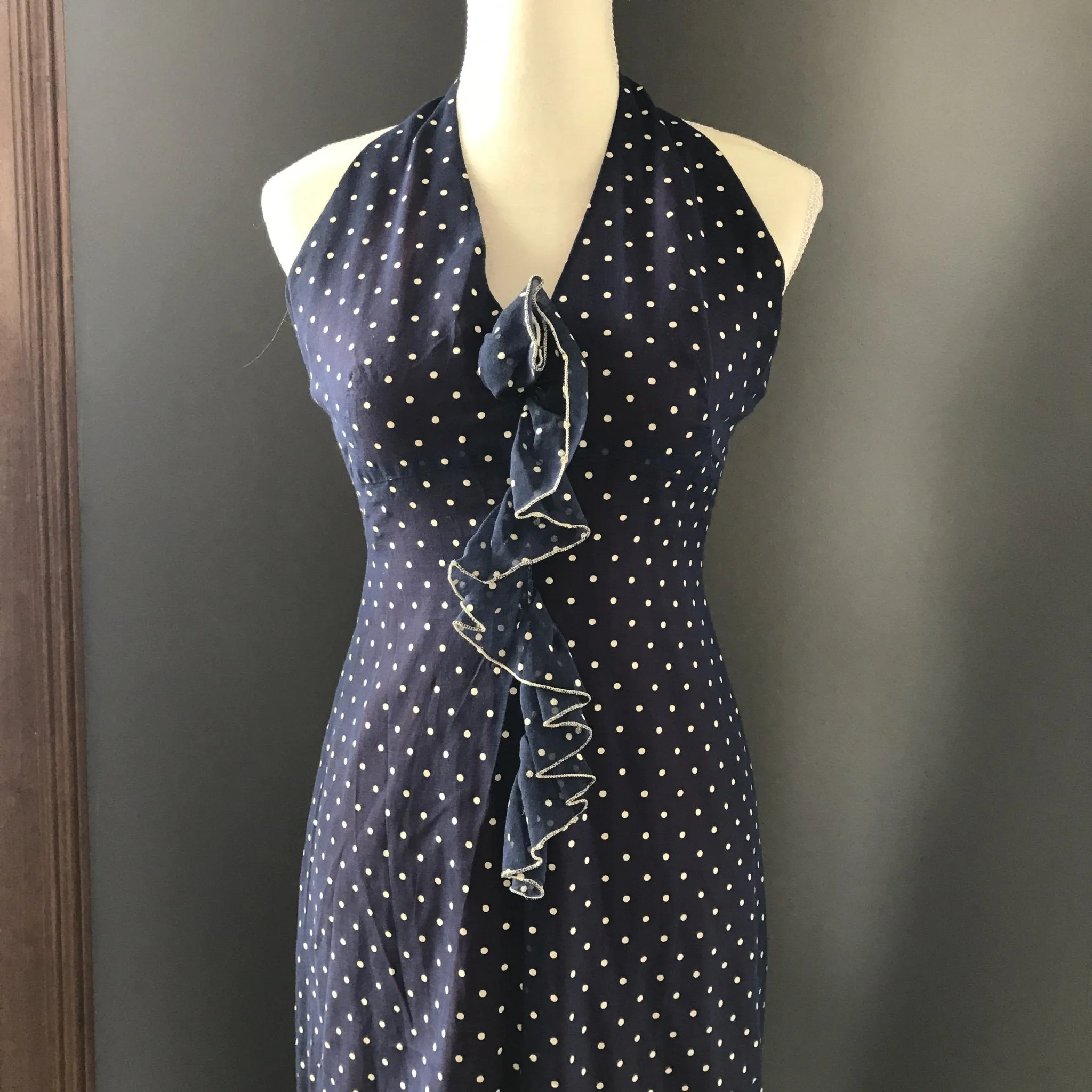 Vintage Polka Dot Sundress and Capelet by Phyllis Sues for Saks Fifth Avenue. Navy Blue and White