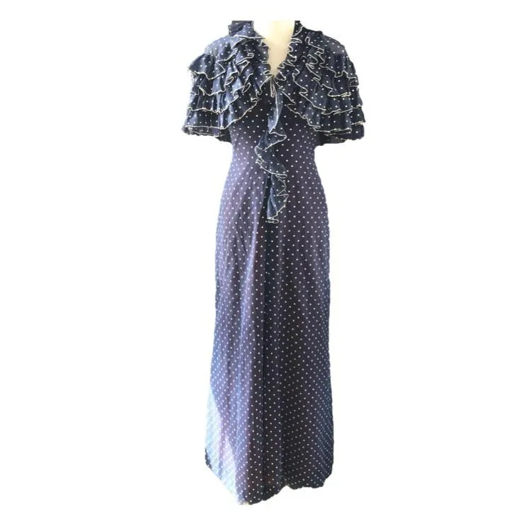 Vintage Polka Dot Sundress and Capelet by Phyllis Sues for Saks Fifth Avenue. Navy Blue and White