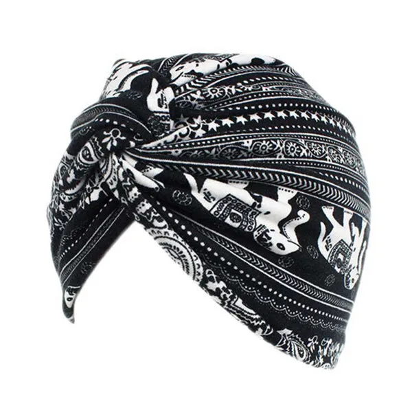 Women Flower Printing Turban Hat Cotton Casual Breathable Head Caps