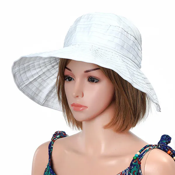 Women Foldable Sun Protective Beach Hat Summer Outdoor Gardening Anti-UV Wide Brim Visor Cap