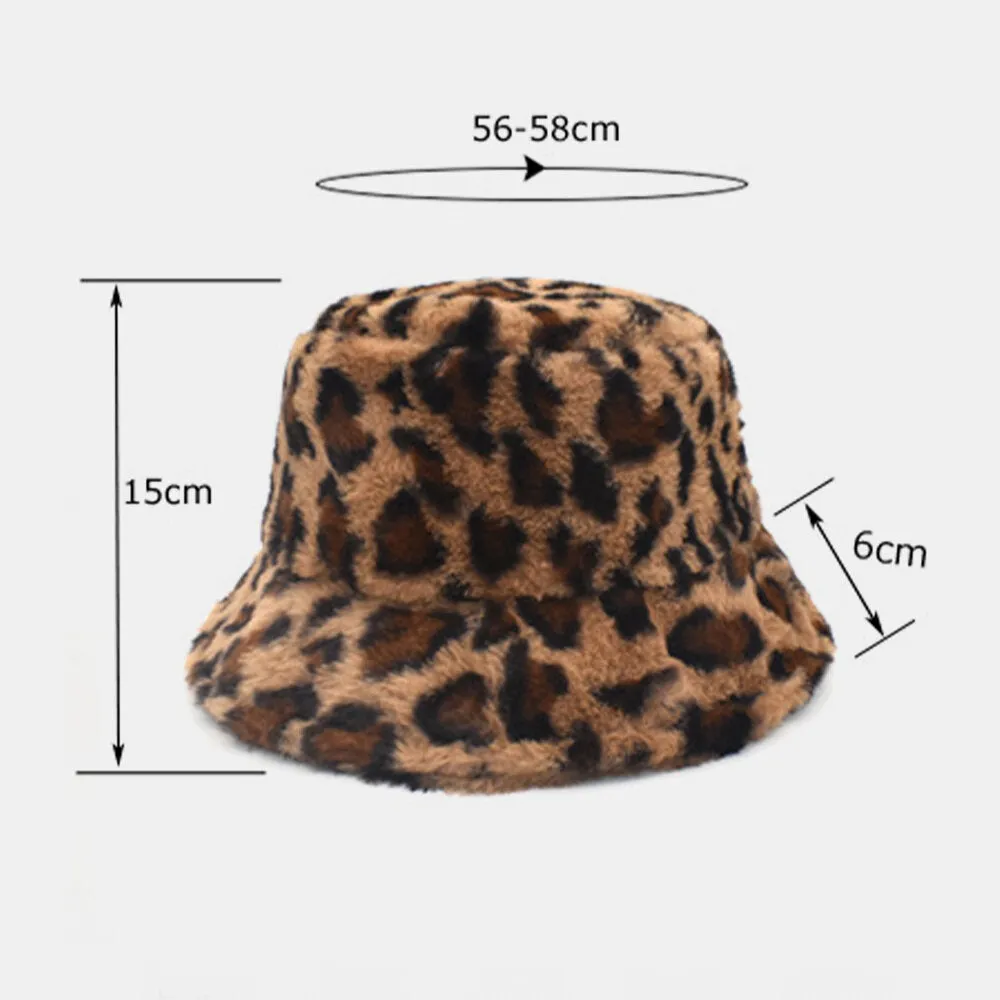 Women Lamb Hair Warm Soft Leopard Pattern Casual Personality Bucket Hat