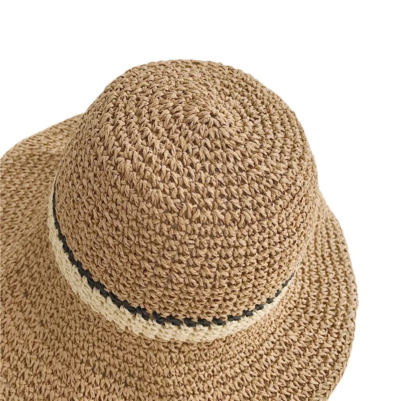 Women Summer Outdoor Wide Brim Straw Hat Adjustable Foldable Sunscreen Hat