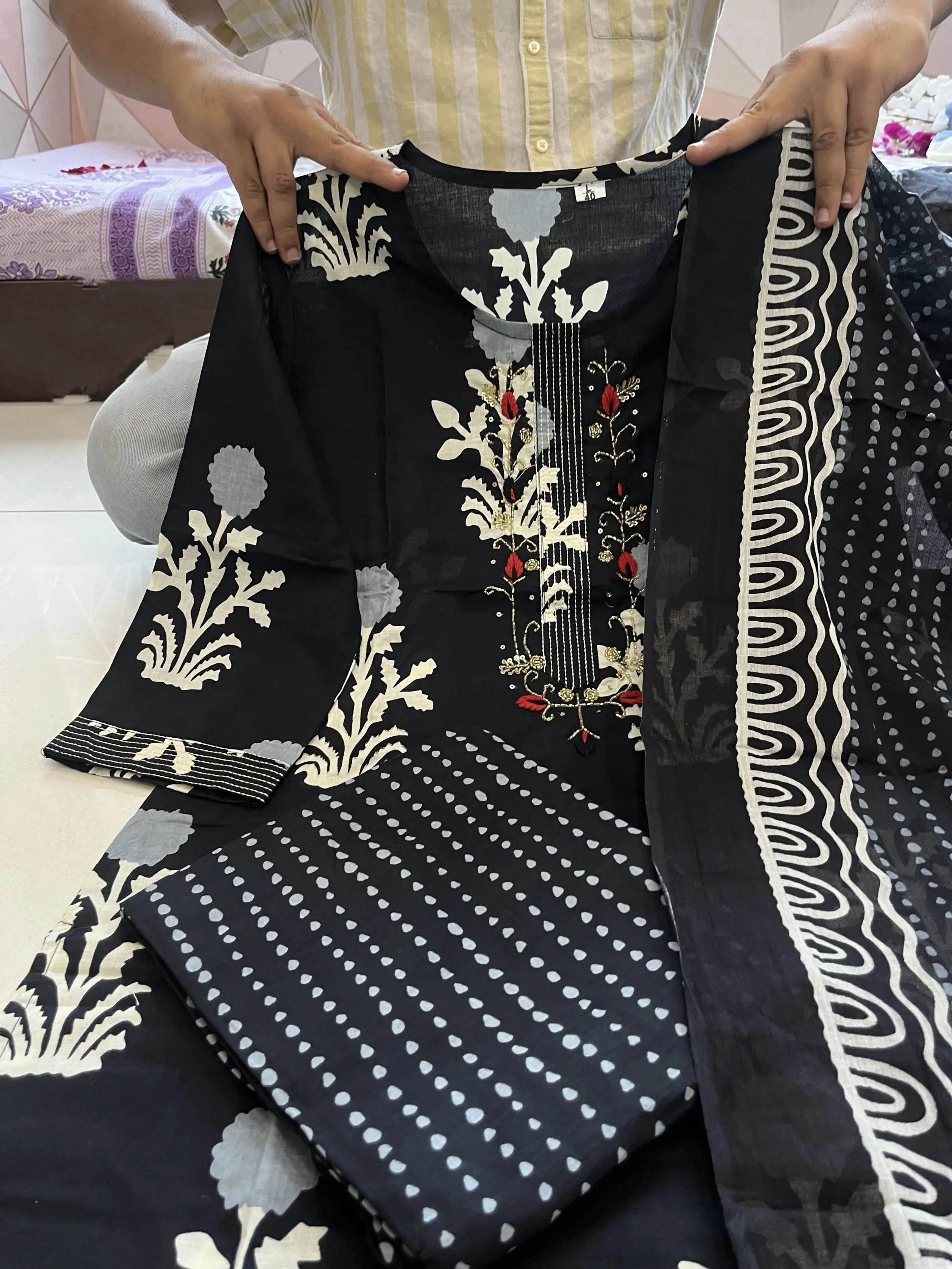 Women's Cotton Black Aline Kurta Suit