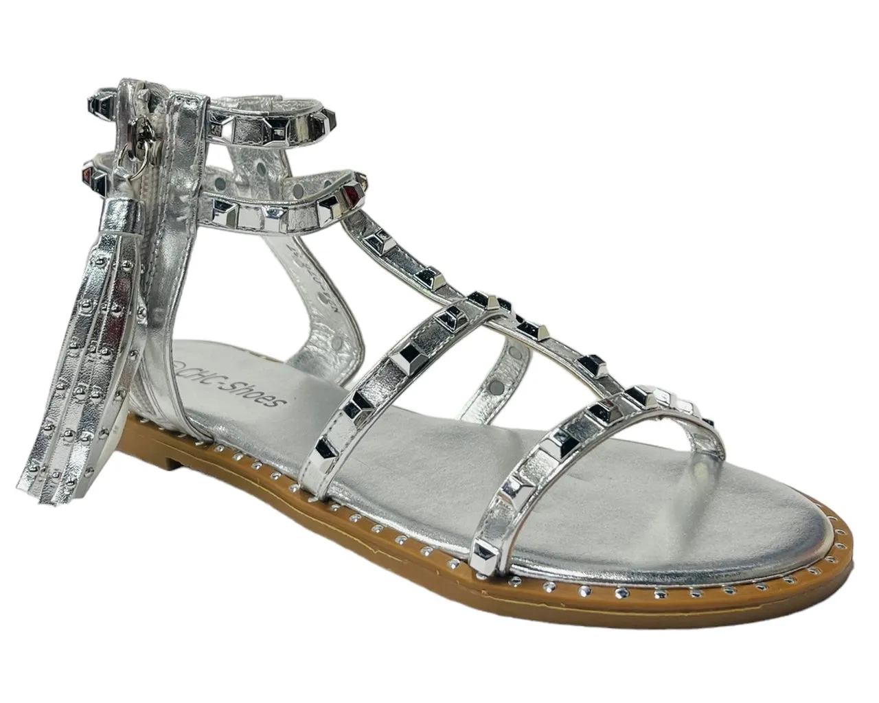 Women's Flat Studded Gladiator Zip Sandals