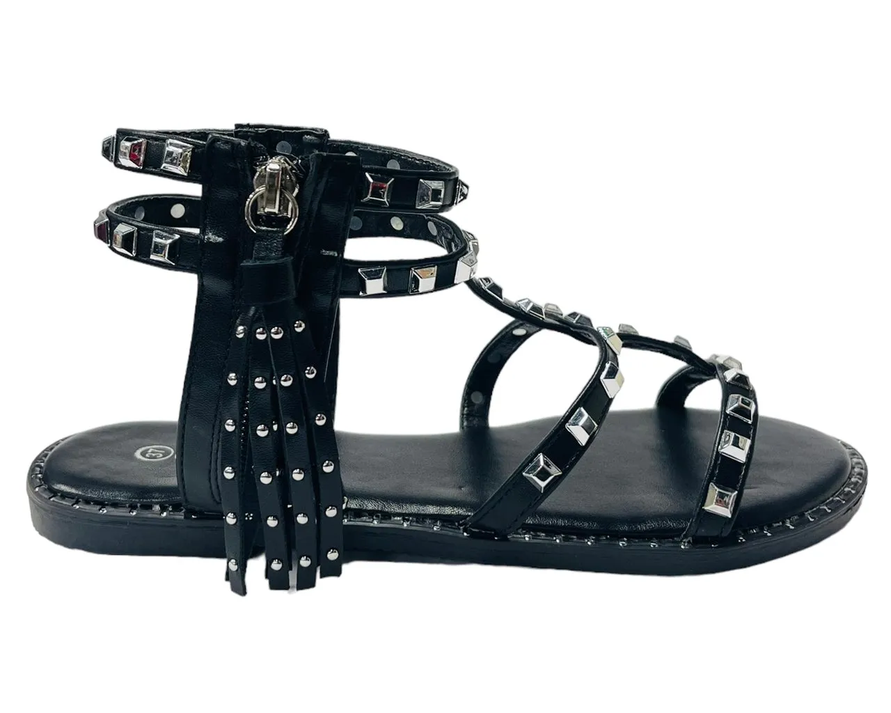 Women's Flat Studded Gladiator Zip Sandals