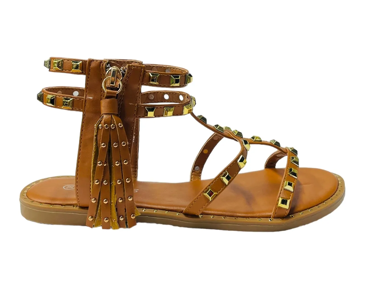 Women's Flat Studded Gladiator Zip Sandals