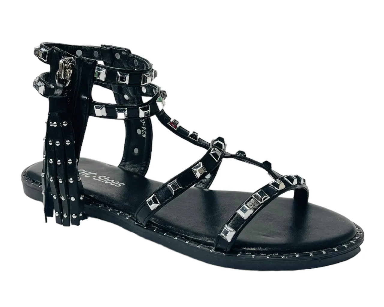 Women's Flat Studded Gladiator Zip Sandals