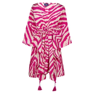 Zebra Fuchsia Italian Silk Short Kaftan